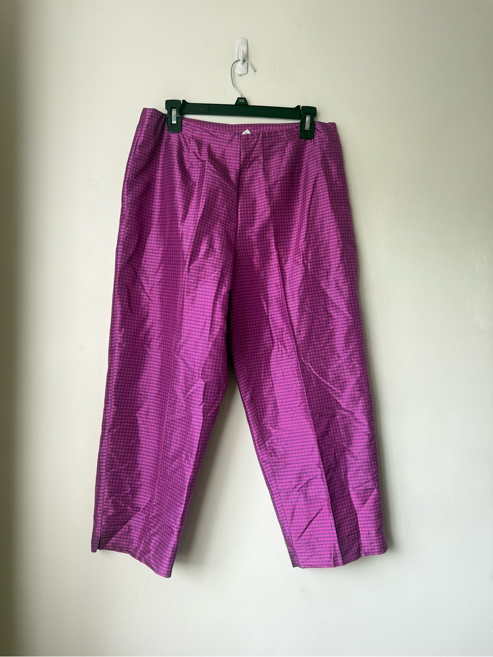 Vintage 90s Clio Pink & Purple Gingham Silk Cropped Pants 10